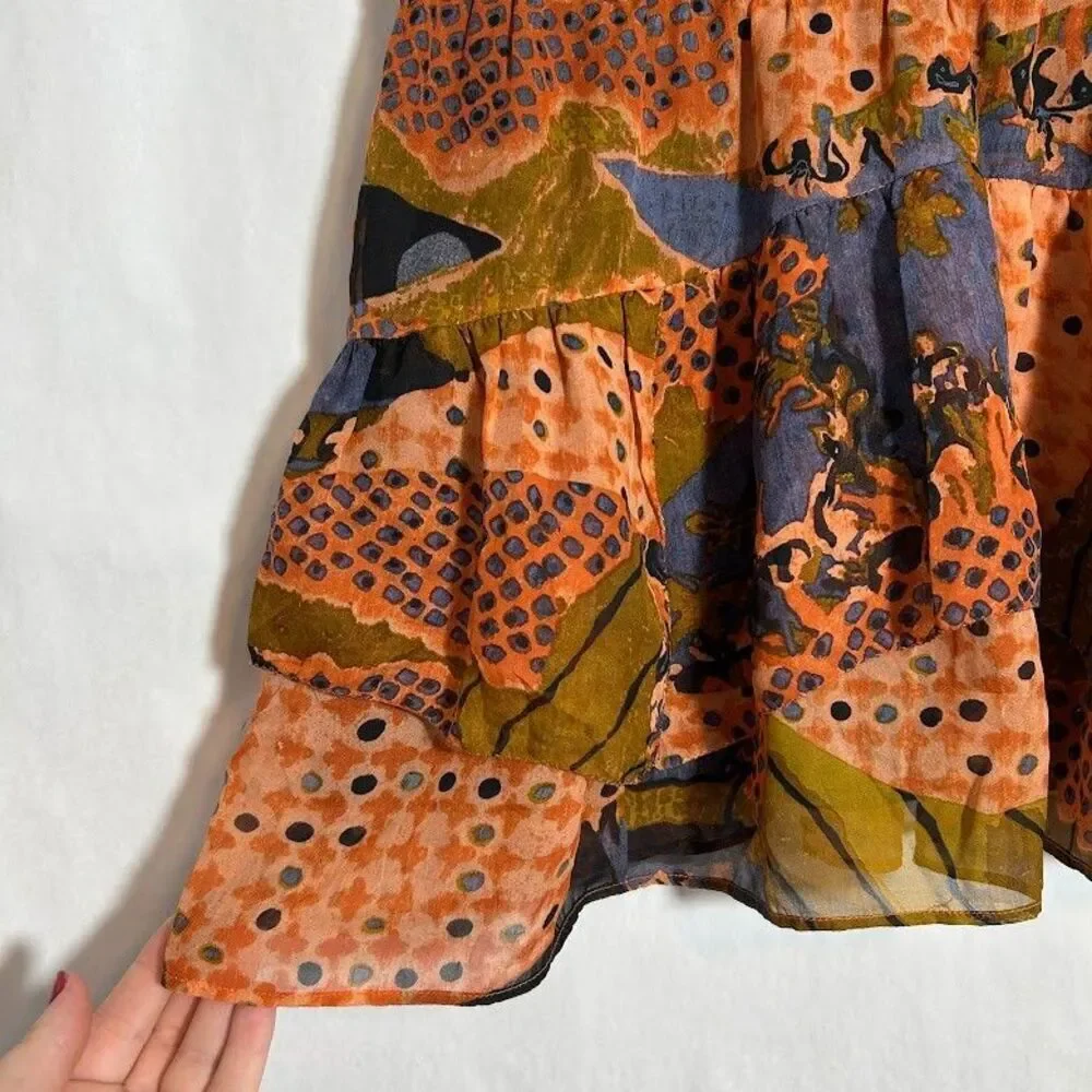 Anthropologie Of Two Minds Women Silk Layered Mini Skirt S Flirty Colorful Twee
